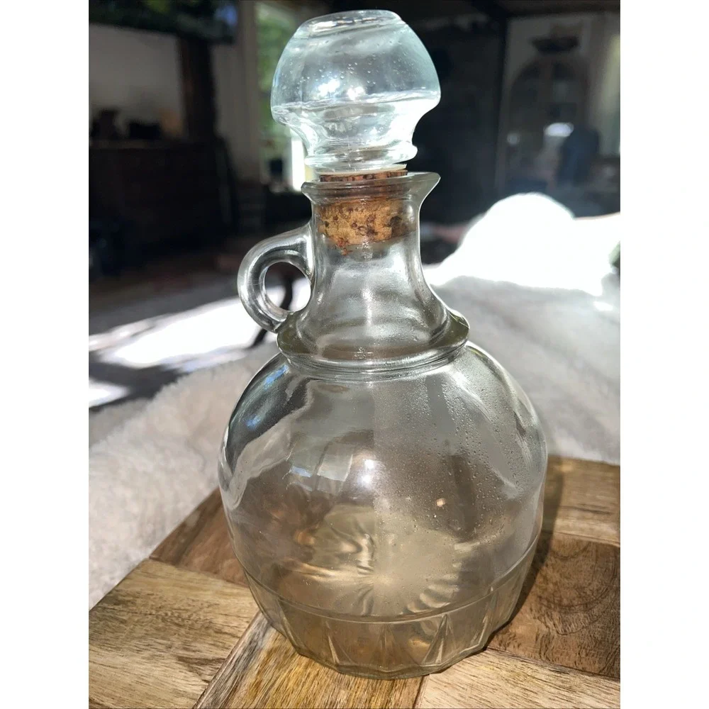 Vintage Clear Glass Decanter With Stopper and Handle Oil Vinegar Any Liquid
